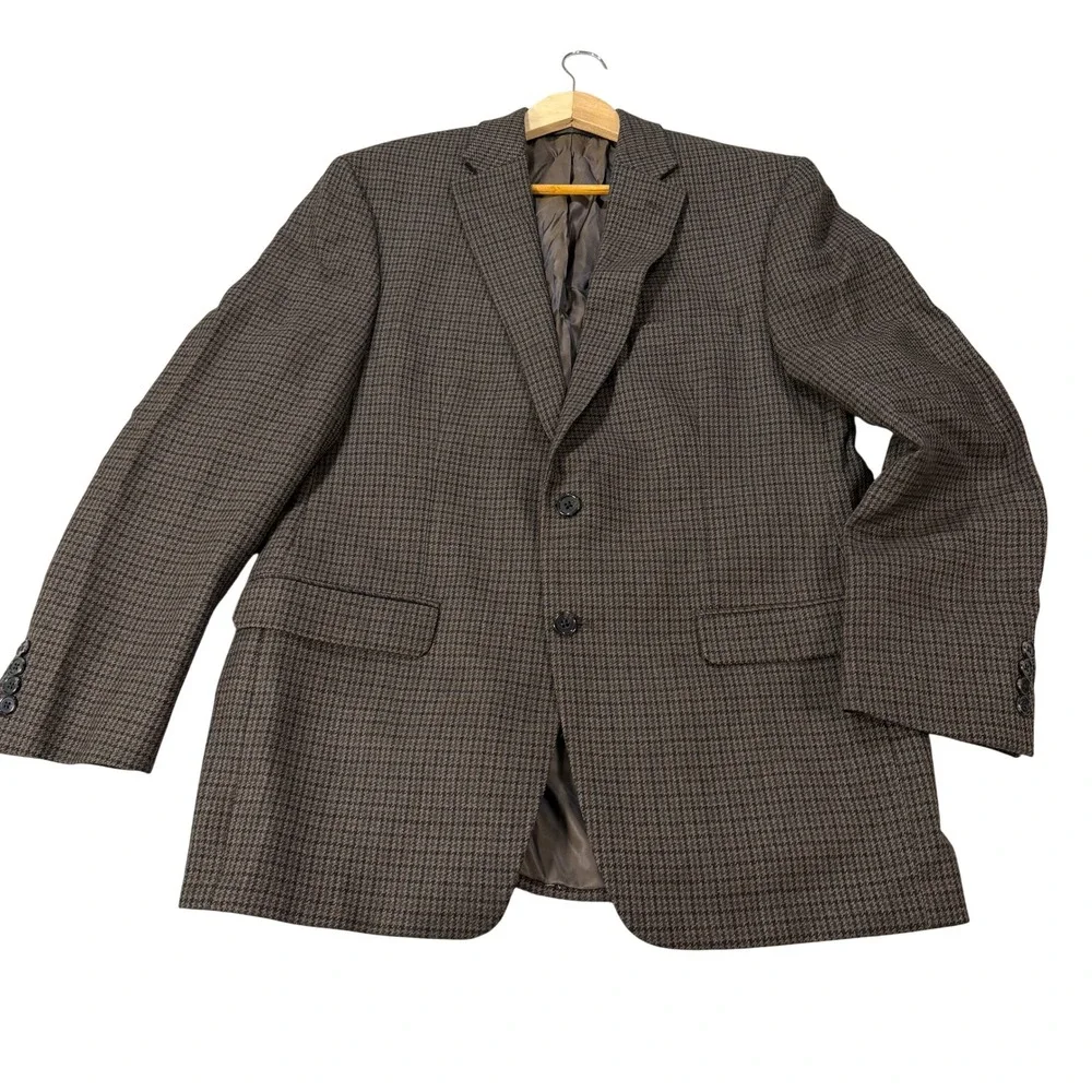 NEW Lauren Ralph Lauren Mens 42R Brown Houndstooth Wool 2-Button Blazer Jacket